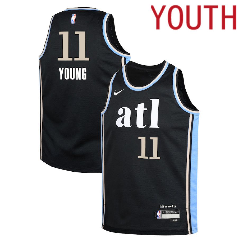 Youth Atlanta Hawks #11 Trae Young Nike Black City Edition 2023-24 Swingman Replica NBA Jersey